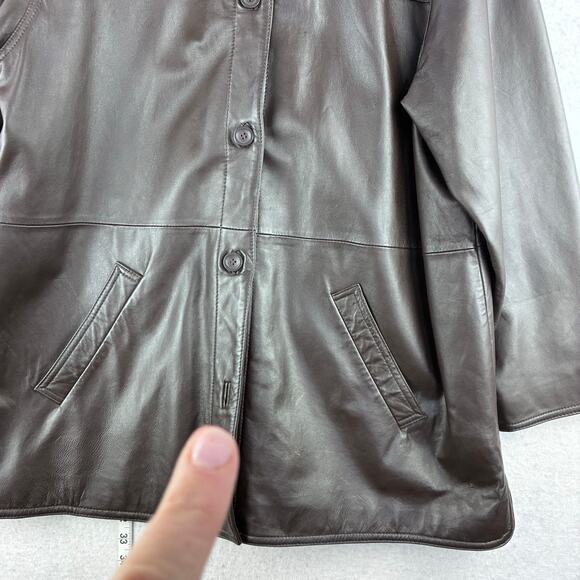 90 Y2K Centigrade Dark Brown Leather Jacket Women 1X Mid Length Satin Lined READ - Picture 7 of 16